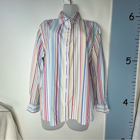 Orvis Tops - Orvis White with Multicolor Stripes Casual Button Down Shirt Women's 16